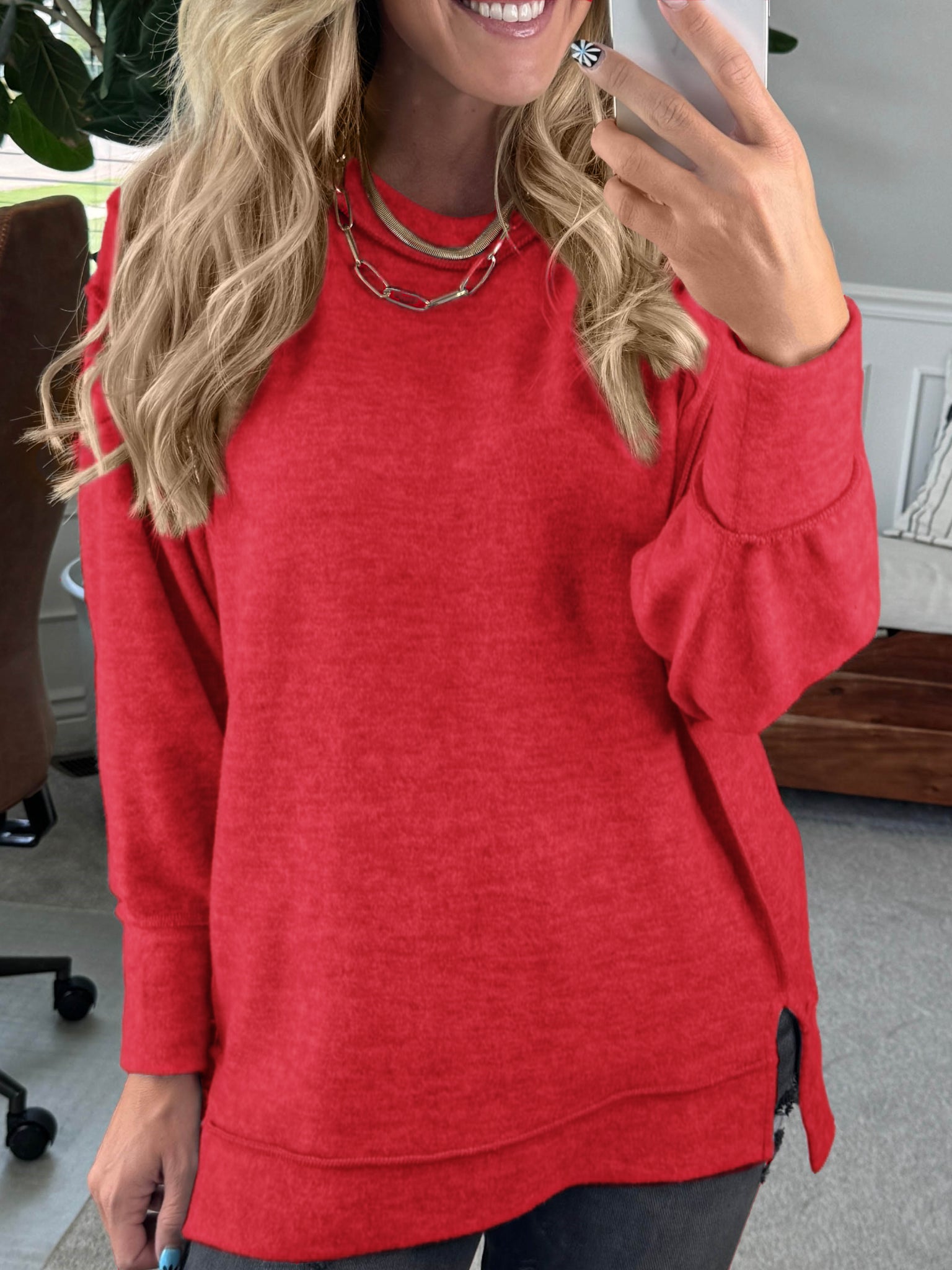 SnuggleEase™ – Women's Brushed Melange Side Slit Pullover