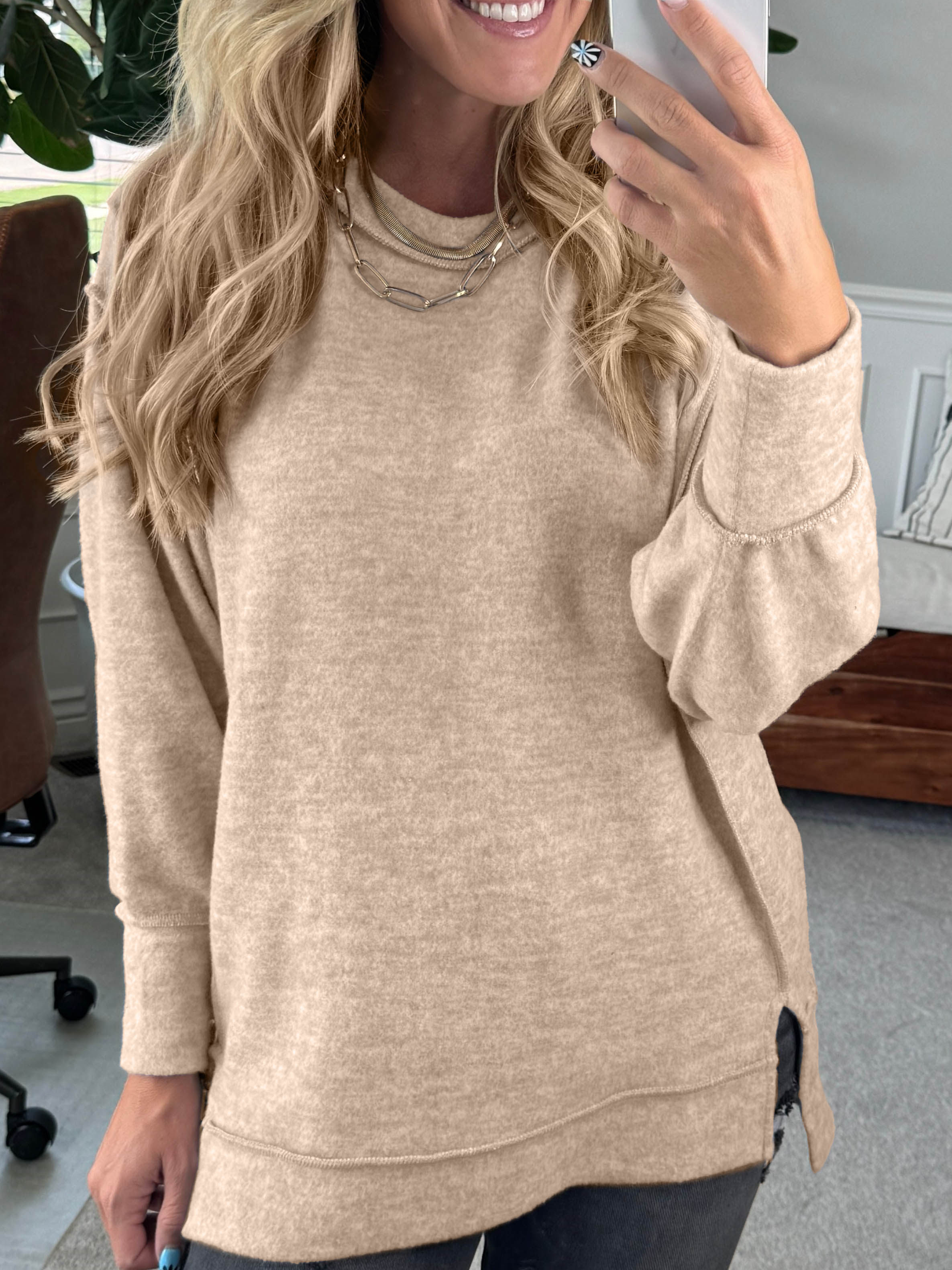 SnuggleEase™ – Women's Brushed Melange Side Slit Pullover