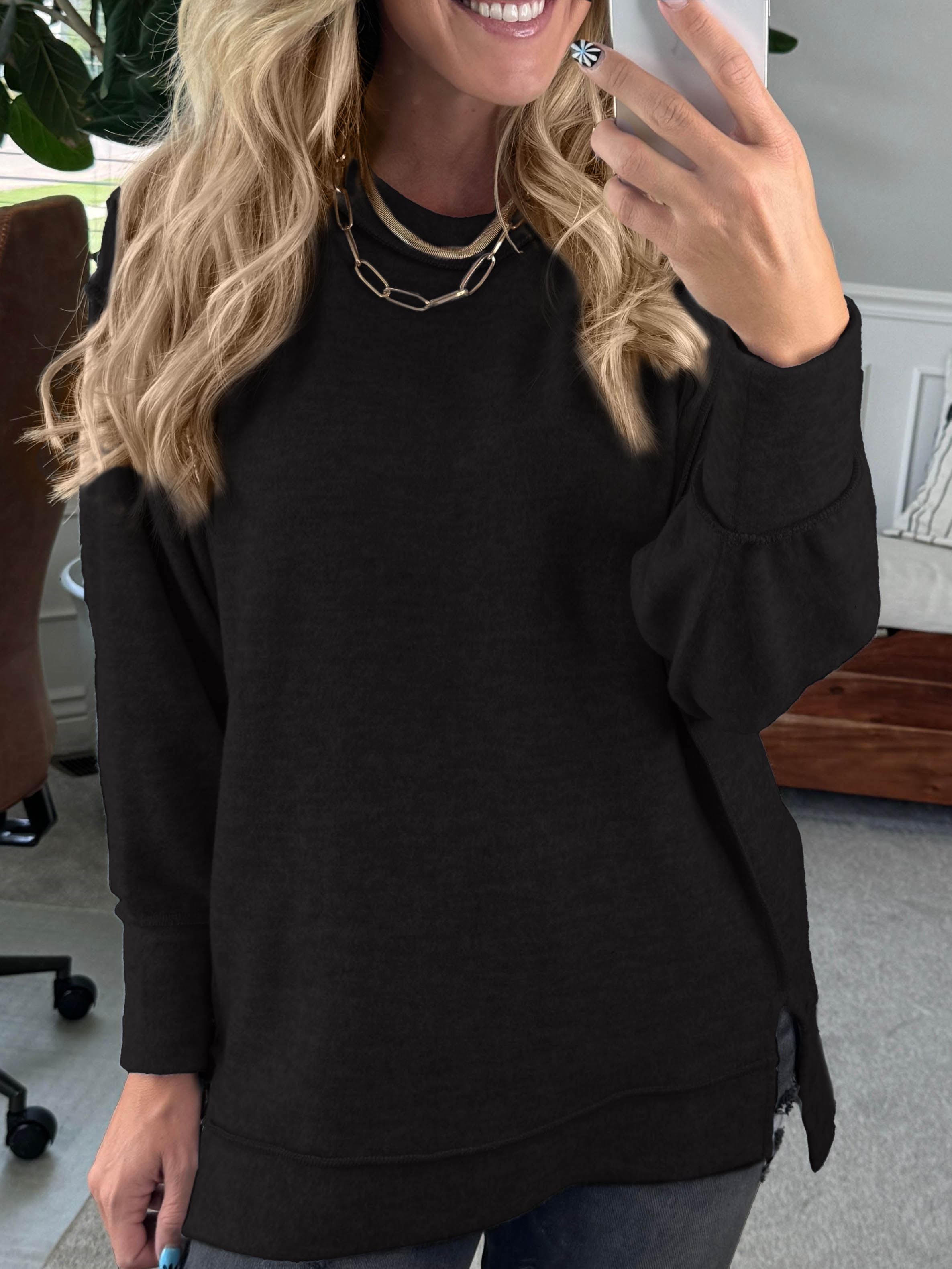 SnuggleEase™ – Women's Brushed Melange Side Slit Pullover
