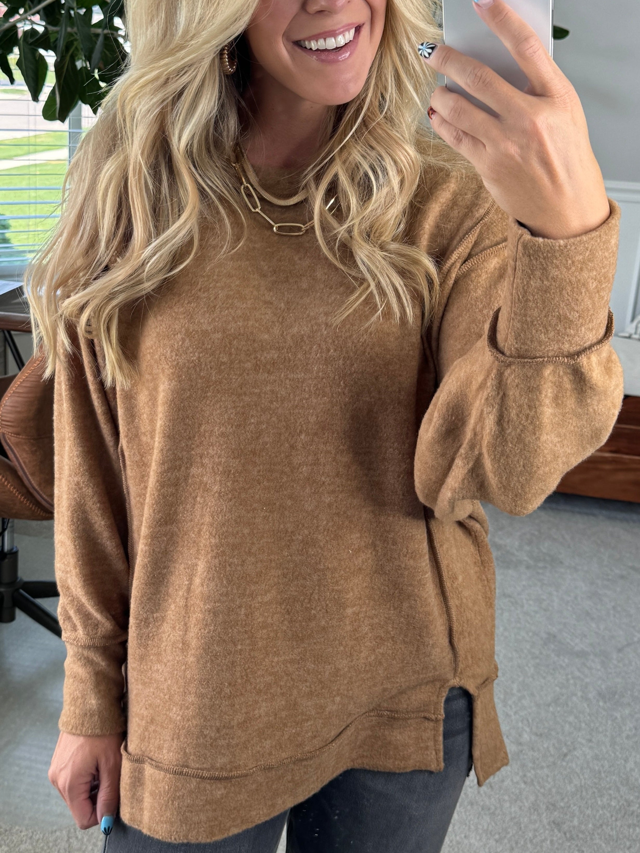 SnuggleEase™ – Women's Brushed Melange Side Slit Pullover