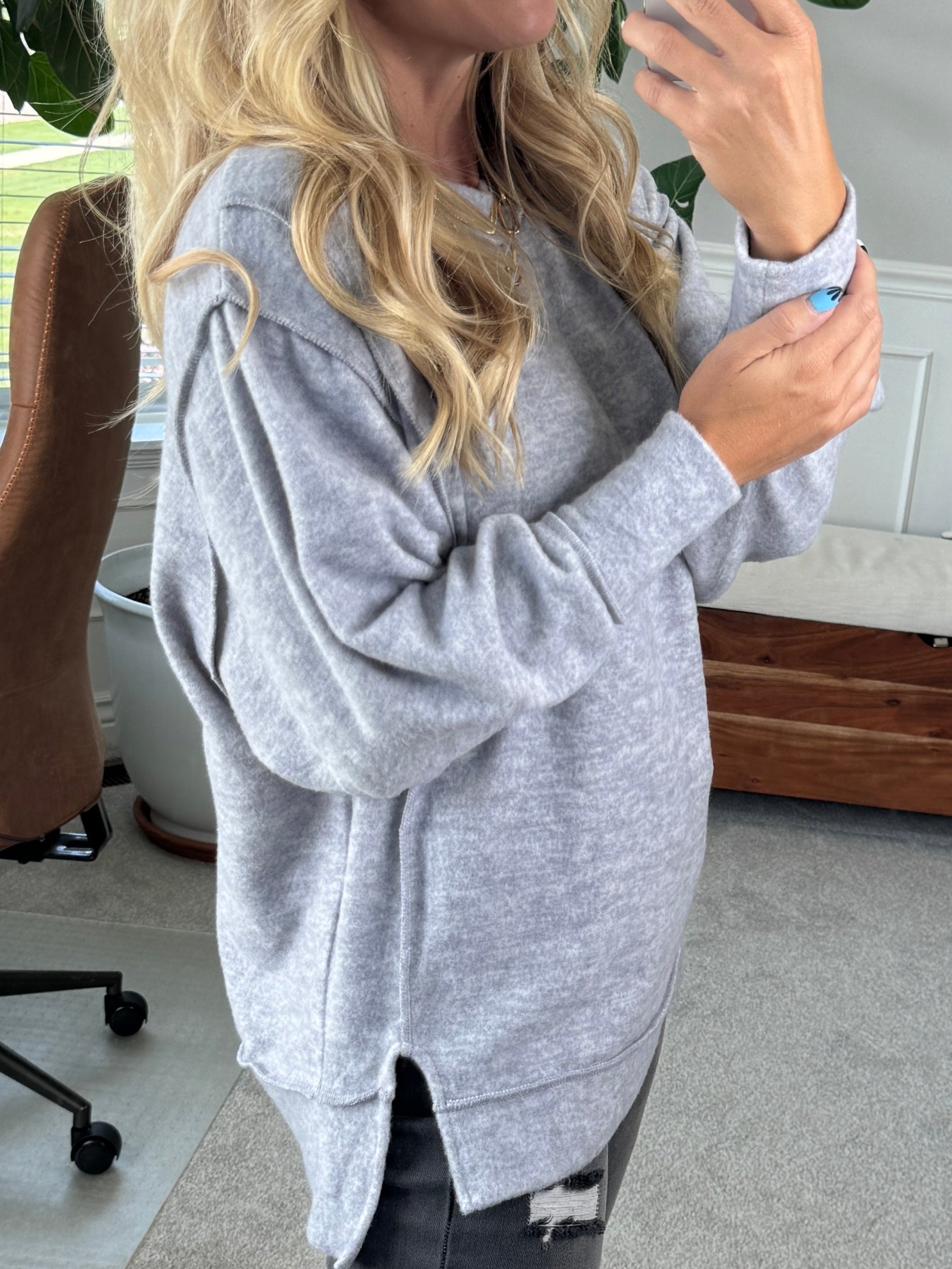 SnuggleEase™ – Women's Brushed Melange Side Slit Pullover