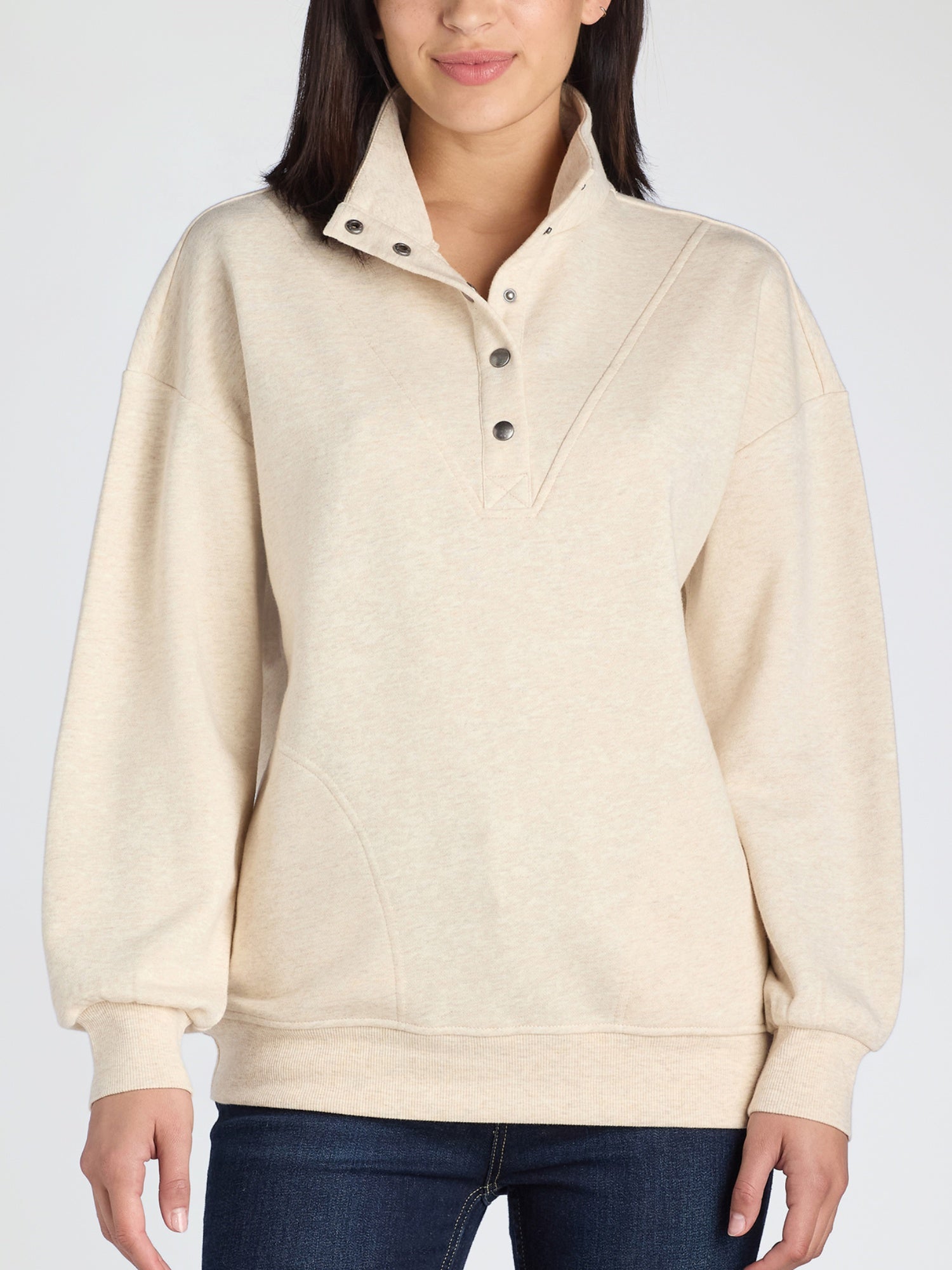 HenleyChic™ – Mock Neck Henley Pullover Sweatshirt