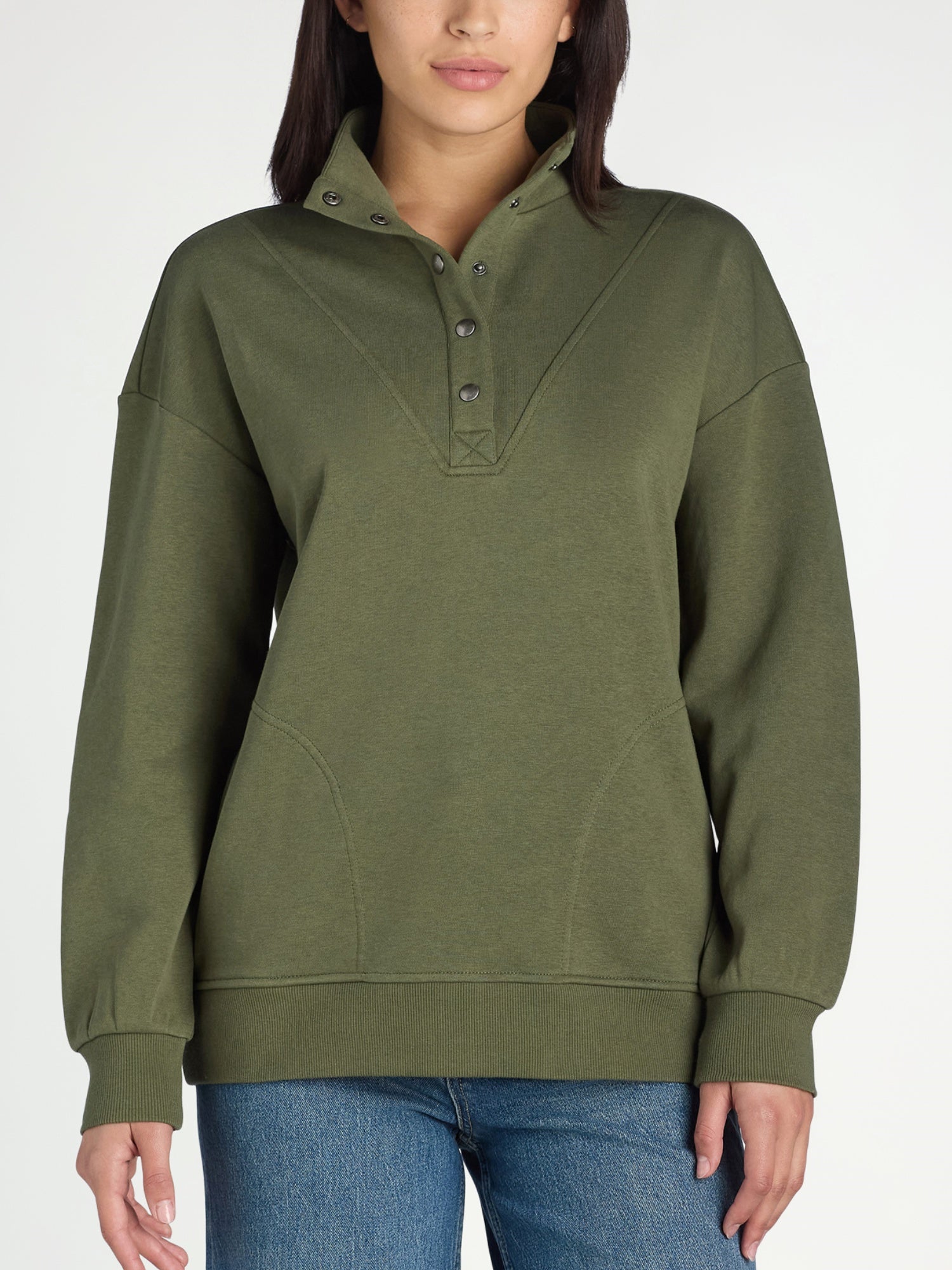 HenleyChic™ – Mock Neck Henley Pullover Sweatshirt