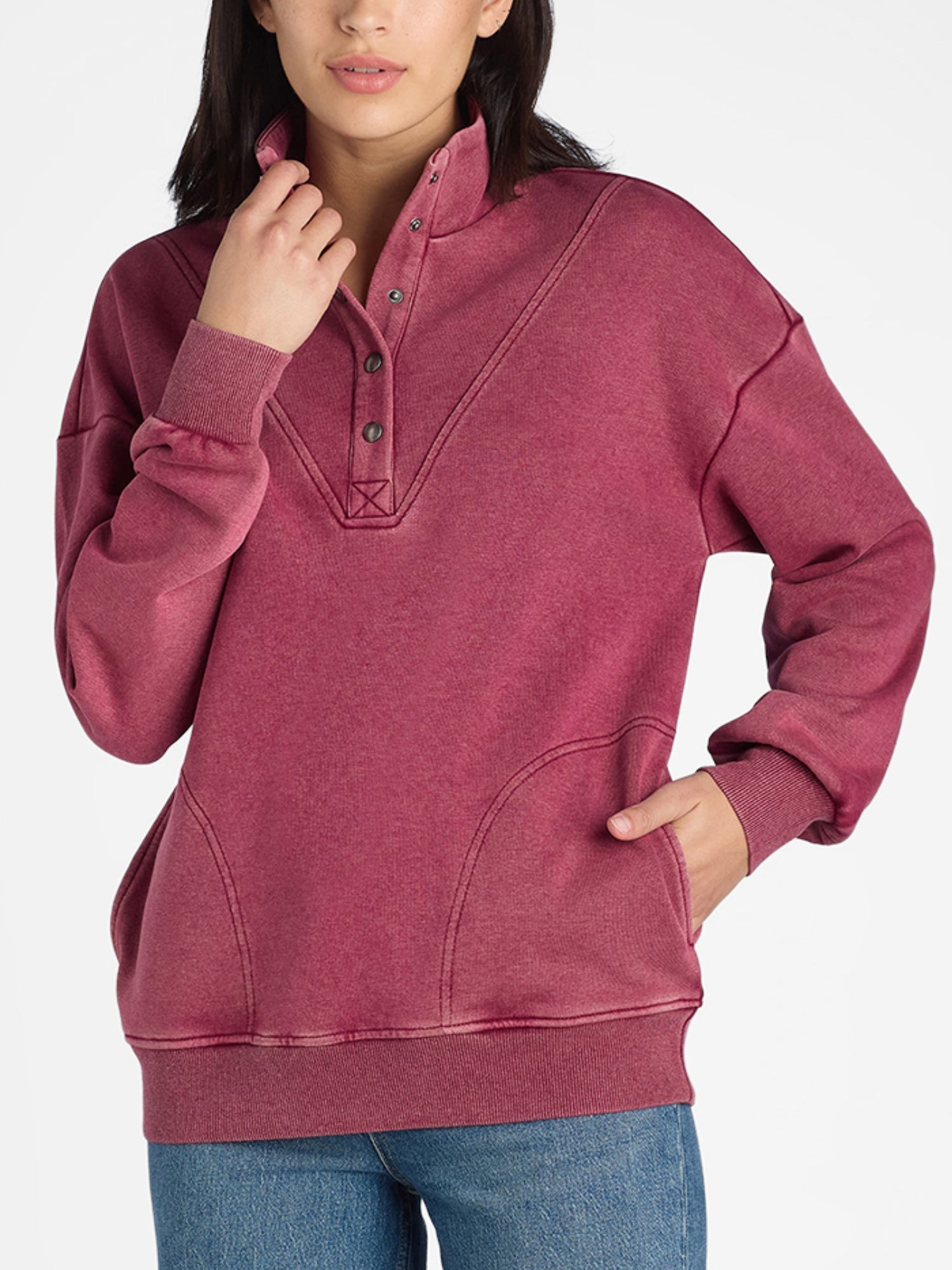 HenleyChic™ – Mock Neck Henley Pullover Sweatshirt