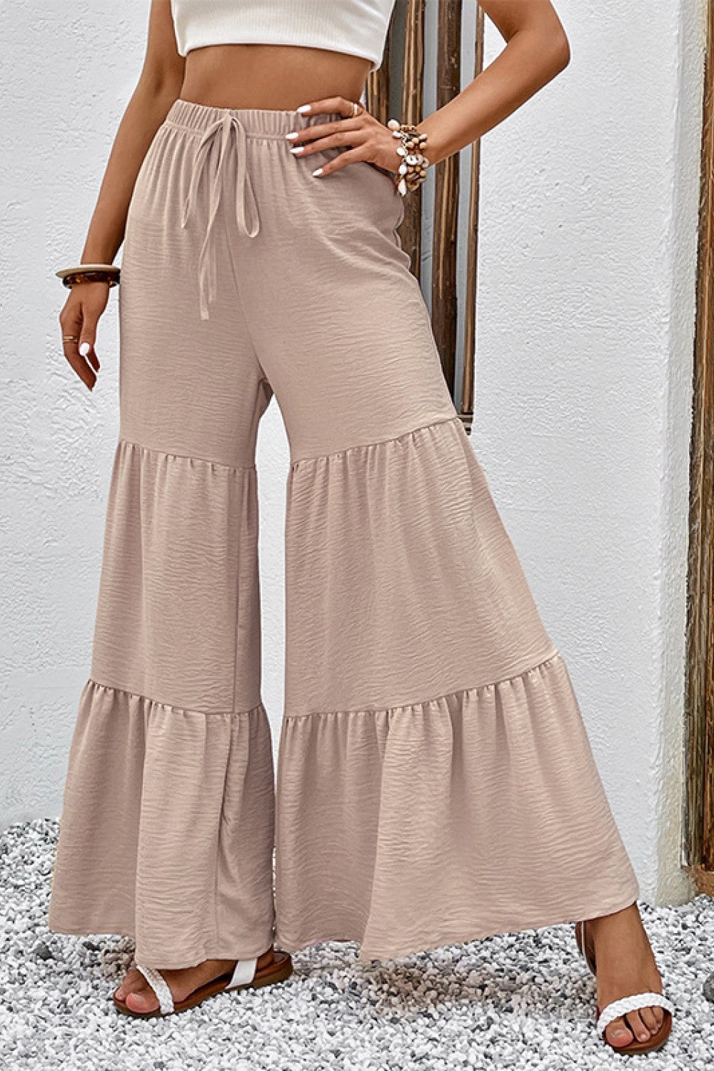 BreezeFlare™ – Drawstring Waist Tiered Flare Culottes