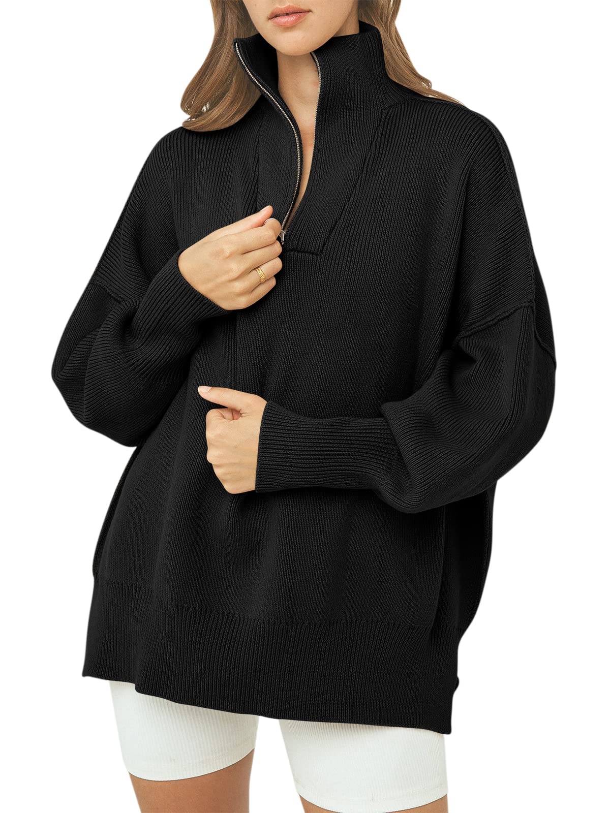 CozyZip™ – Women's Oversized Quarter Zip Sweater Pullover