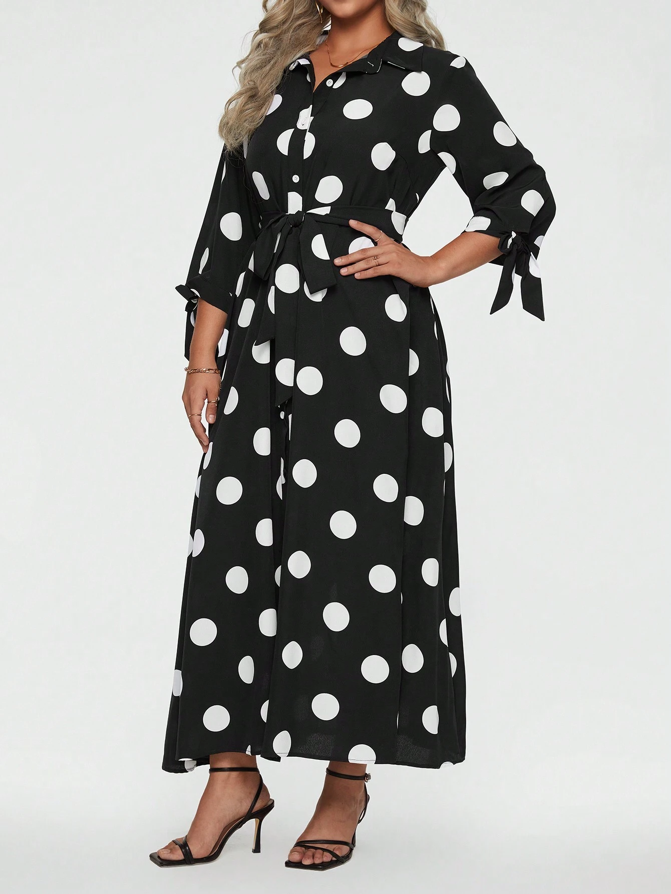 Women's Elegant Polka Dot Long Dress™ – Timeless Elegance in Every Detail