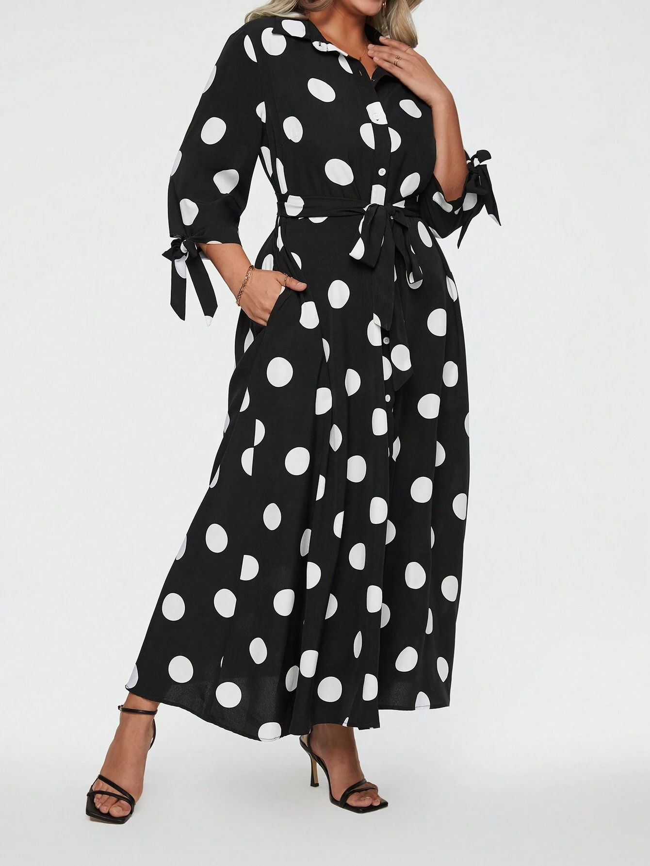 Women's Elegant Polka Dot Long Dress™ – Timeless Elegance in Every Detail