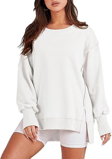 LoungeEase™ – Women's Crew Neck Side Slit Oversized Sweatshirt
