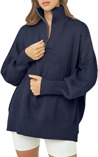 CozyZip™ – Women's Oversized Quarter Zip Sweater Pullover