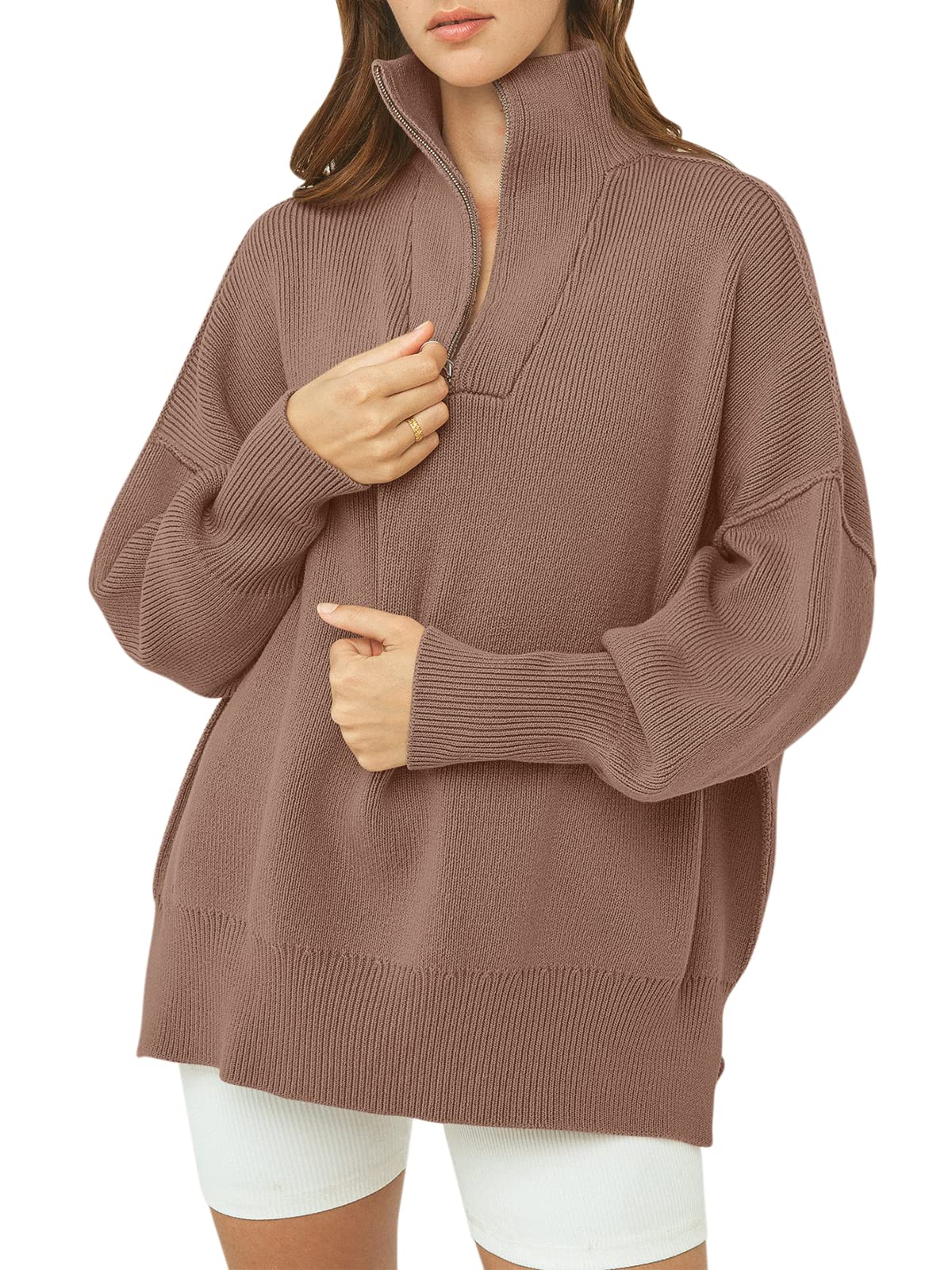 CozyZip™ – Women's Oversized Quarter Zip Sweater Pullover