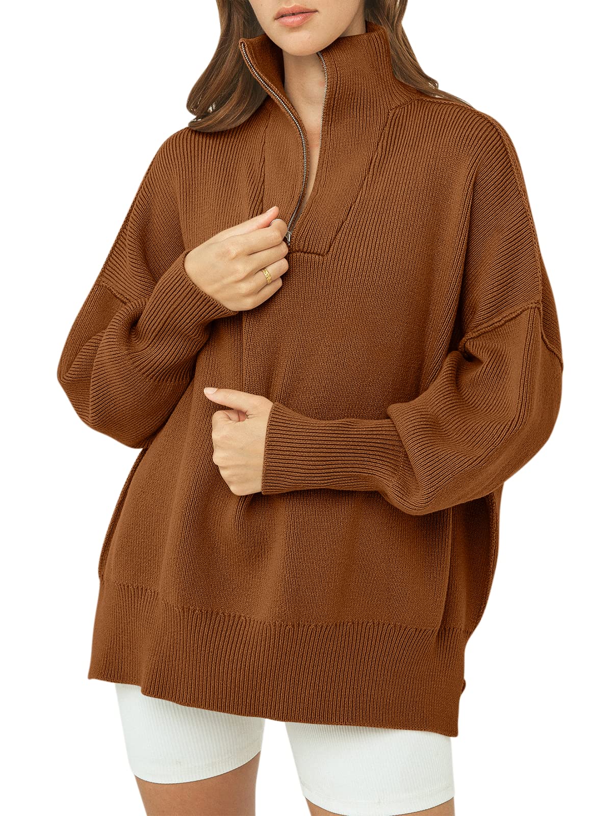 CozyZip™ – Women's Oversized Quarter Zip Sweater Pullover