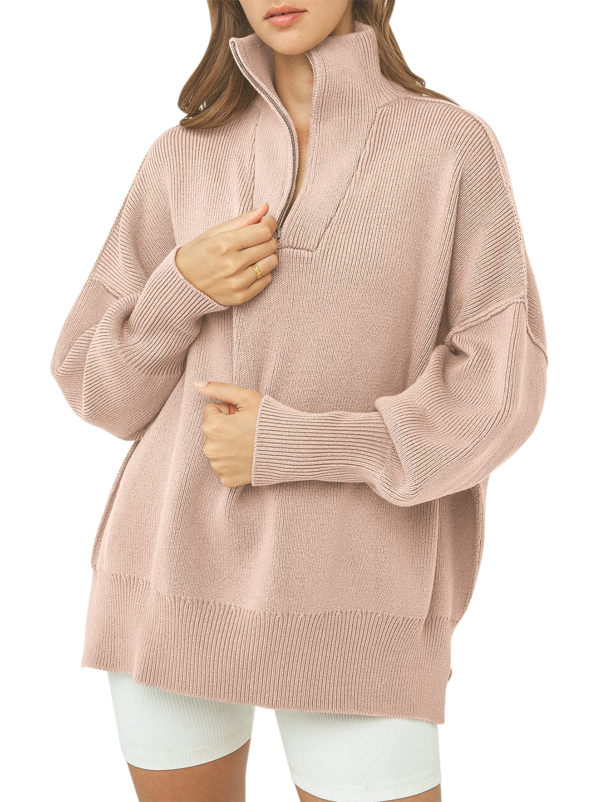 CozyZip™ – Women's Oversized Quarter Zip Sweater Pullover
