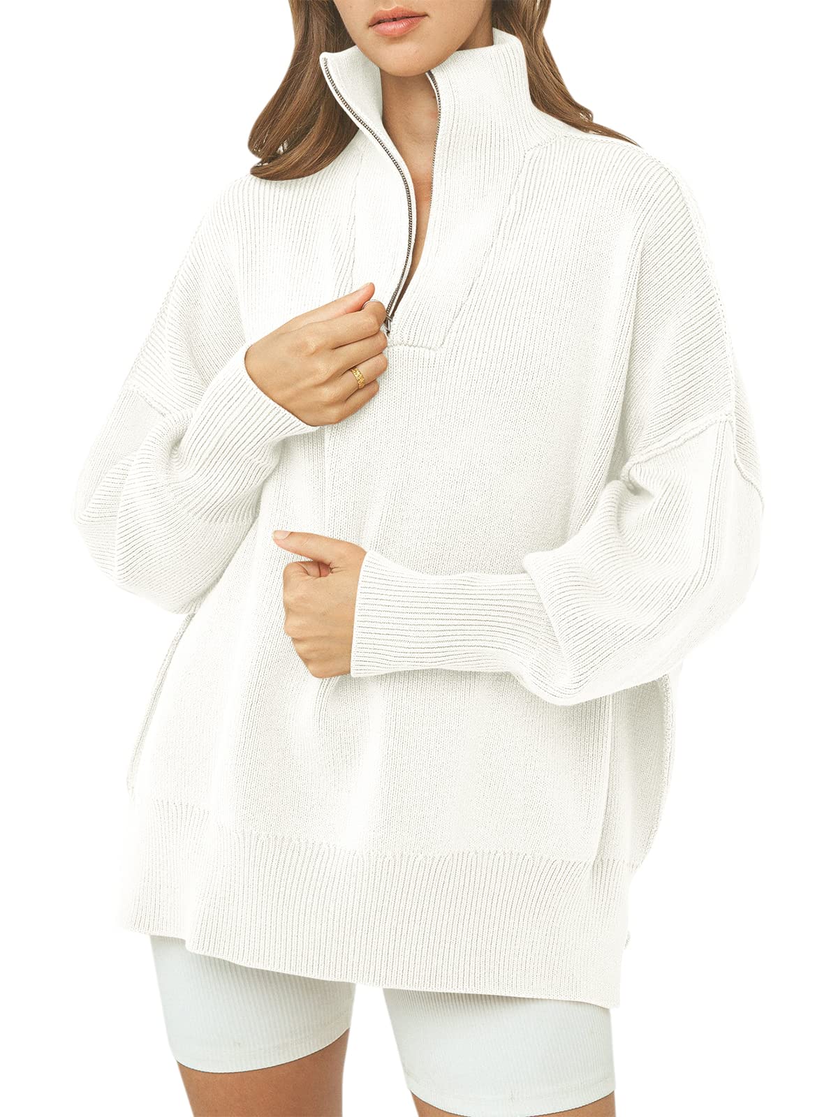 CozyZip™ – Women's Oversized Quarter Zip Sweater Pullover