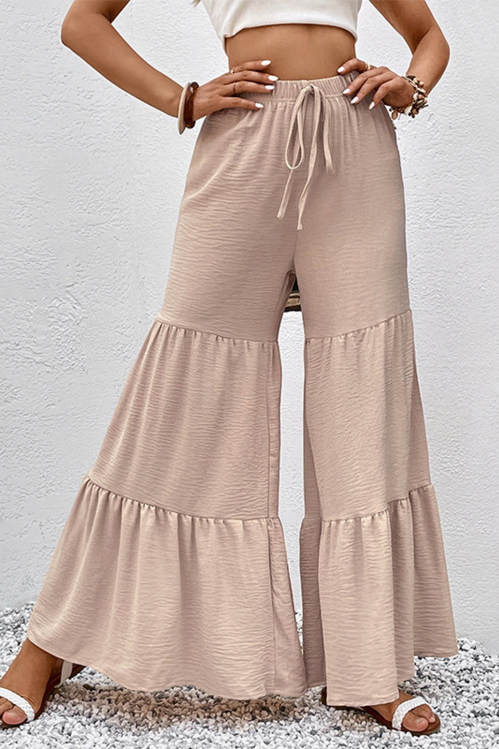 BreezeFlare™ – Drawstring Waist Tiered Flare Culottes
